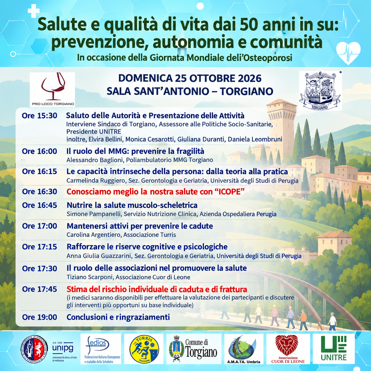 Giornata Mondiale dell’Osteoporosi - Salute e qualità di vita dai 50 anni in su: prevenzione, autonomia e comunità