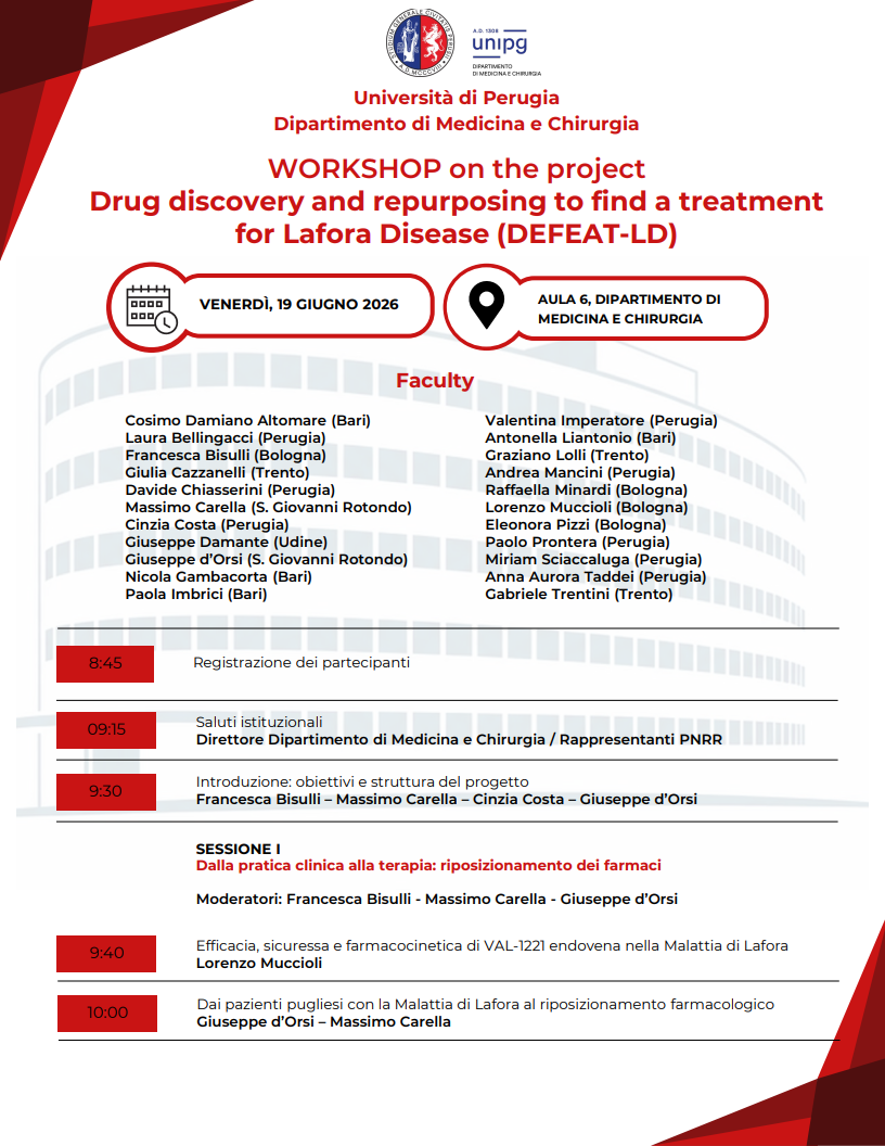WORKSHOP on the project Drug discovery and repurposing to find a treatment  for Lafora Disease (DEFEAT-LD)