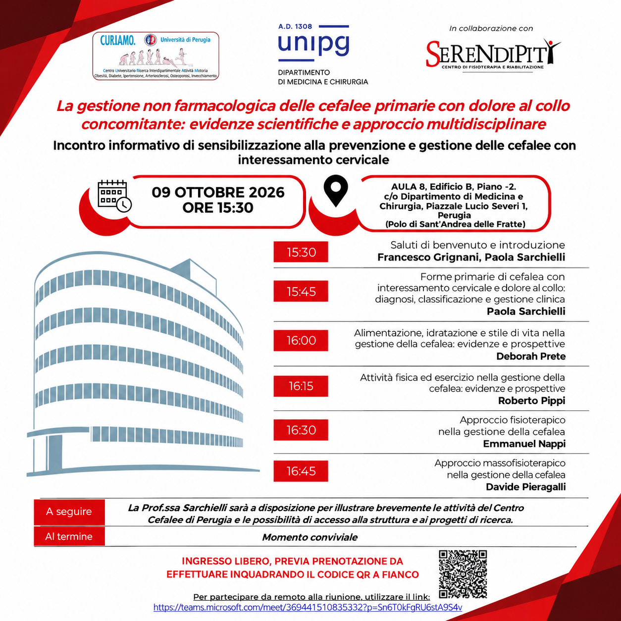 Incontro informativo di sensibilizzazione alla prevenzione e gestione delle cefalee con  interessamento cervicale