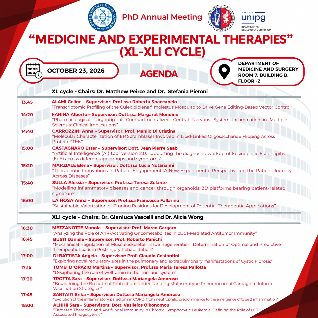 “MEDICINE AND EXPERIMENTAL THERAPIES” (XL-XLI CYCLE)